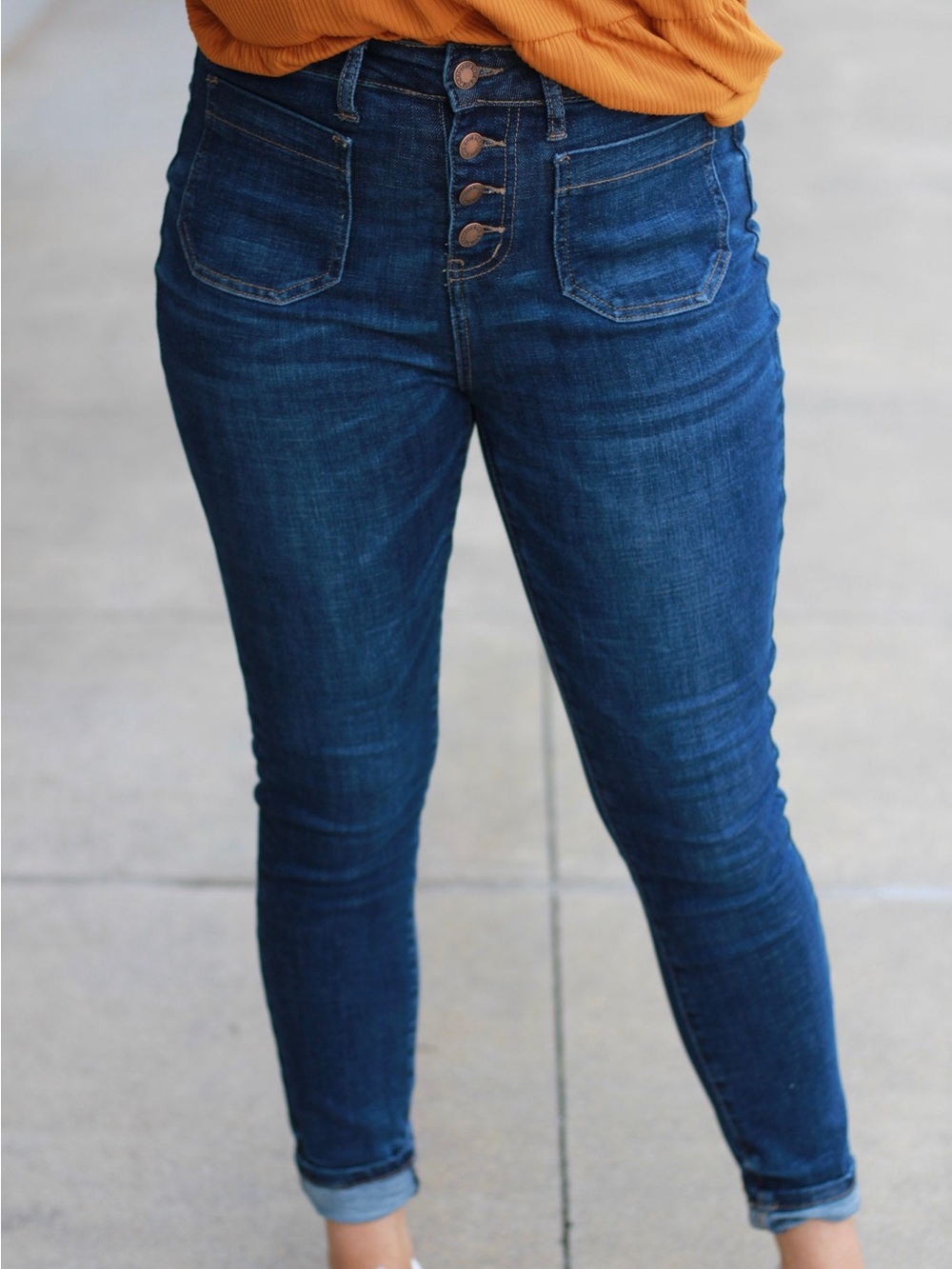 Judy Blue Patch Pocket Women's Skinny Jeans in Dark Blue Wash Button Fly Size 11